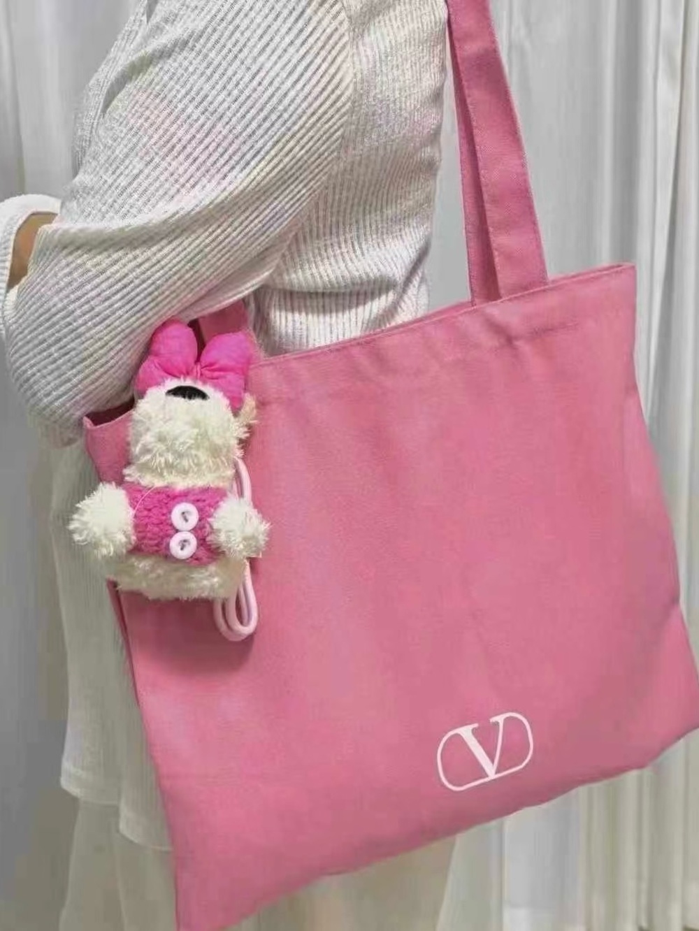 Valentino Beauty Pink Canvas Tote Bag